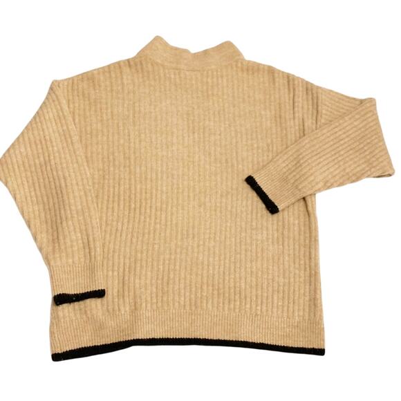 Rafaella Womens Sweater Size Large Mock Neck Some Wool Camel Tan and Black Trim - Picture 8 of 10